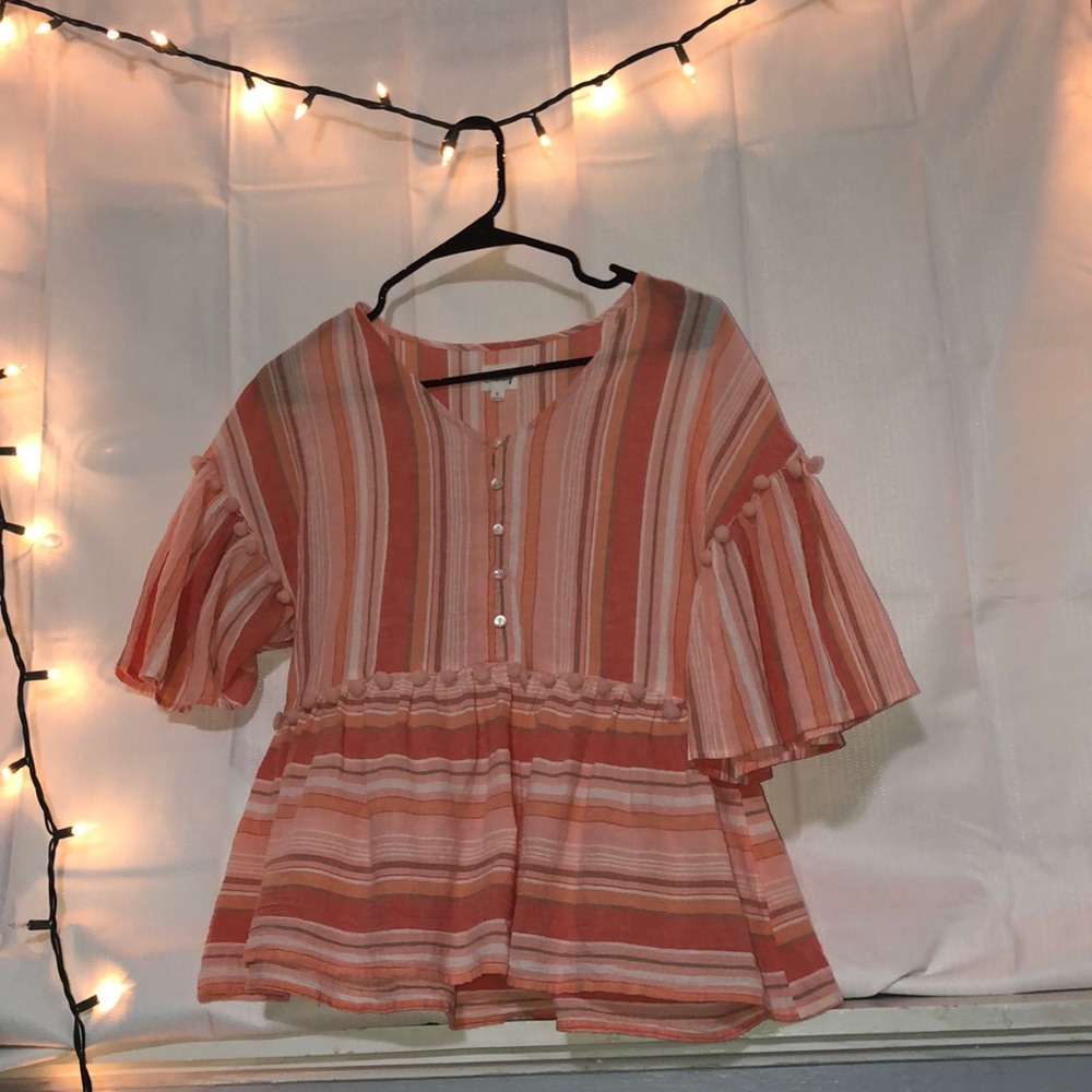 coral striped down east shirt